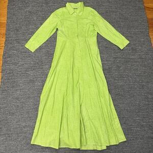 Green Maxi Dress Long Sleeve Notched Collar Work